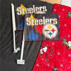 Vintage 1998 Pittsburgh Steelers Pair of Car Window Flags